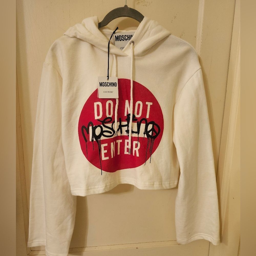 NWT Moschino Jeremy Scott Era "Do Not Enter" Cropped Hoodie Sweatshirt Sz.S/38